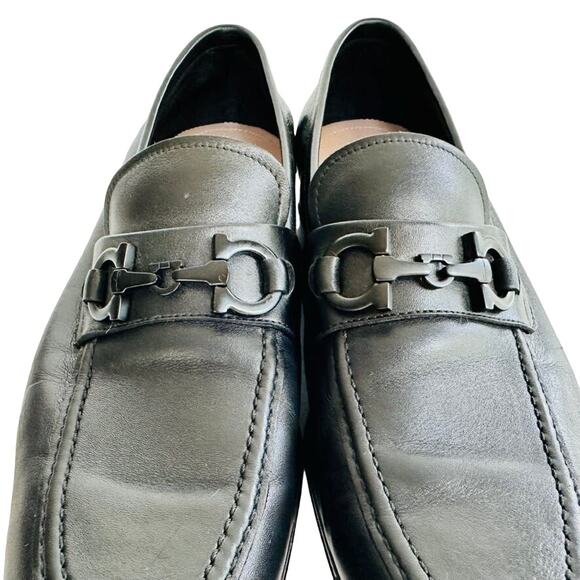 SALVATORE FERRAGAMO Asten Black Smooth Leather Bit Loafer Size 8.5 E Wide #72266 - Picture 7 of 13